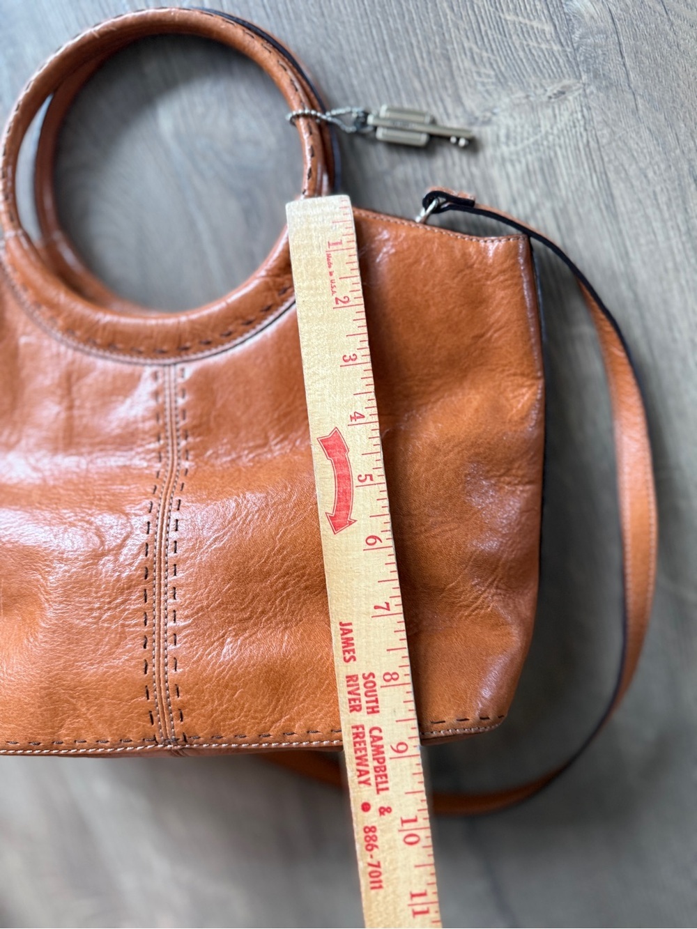 Vintage Fossil Brown Leather Circle-Handle Shoulder Bag - Picture 13 of 15